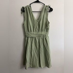 SHEIN Light Green V-Neck Mini Dress